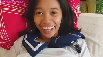 Young  Filipina girl gets fucked in her college uniform (POV)