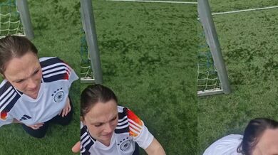 Pretty mother gets her face jizzed while playing football