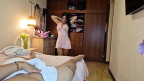 Masturbating watching sis bathe leads to vigorous fucking and cum in her maw