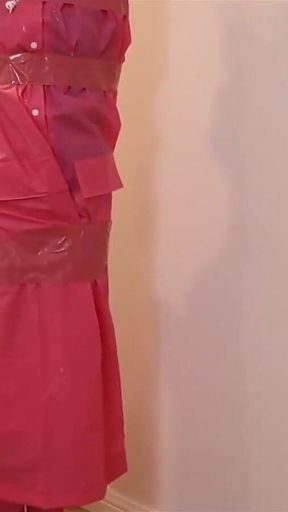 White Silk Raincoat Tape Restraint Part 1