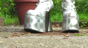 Crushing with silver high heels