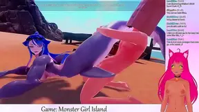 Lewd VTuber Neko Fucks Monster Girls in Anime Video Game Livestream Anal Adventure