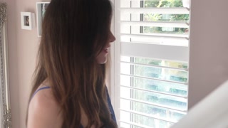 Hot Brunette Milf Hoovering the Stairs with no panties and a nightdress