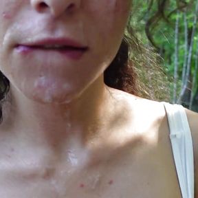 Outdoors in the Forest The Selvaggia Gets Cum And Then Tastes It