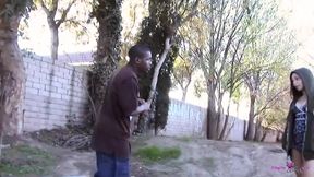 An Enchanting Ebony in High Heels Turns on a Guy by Showing Him Her Cunt