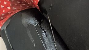Peeing Tight Red Shorts & Black Pantyhose