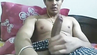Uncircumcised Indian Teddy Drains His Huge Chisel on Web cam