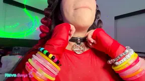 Gigi Star owns the blacklit room with her big dick and glittery freckles