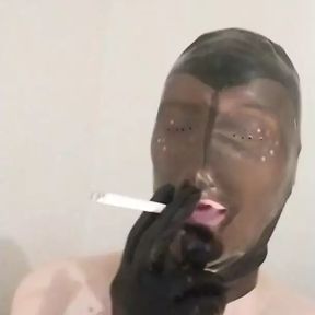 Latex mask smoking fetish solo