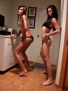 Extremely skinny and skanky Asian teens on webcam dancing