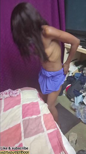 Sexy black domestic sucks my cock and I fuck her doggystyle when wife is not home