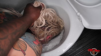 British slut gets face flushed in toilet and pee treatment