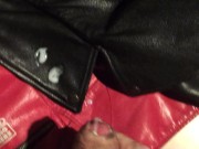 Short clip - Sandro cumming on a leather jacket's collar
