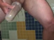 Quicky Fleshlight Fuck in a busy Public Shower, Cumming so quickly because others are waiting for me