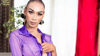 Sassy Petite Thai Tgirl Oils Up and Jerks Her Cock