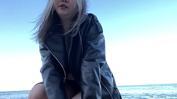 A YOUNG STUDENT WASHED THE BEACH WITH A JET ORGASM