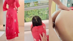 window sex with hot vietnamese girl in ao dai
