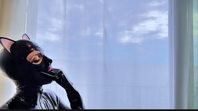 Latexdreamgirl in Latex Kitty mode in her full rubber catsuit, teasing you with ASMR and gooning audio