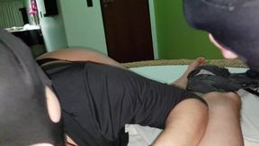 Karina safada chupando dois paus do marido e de um aluno