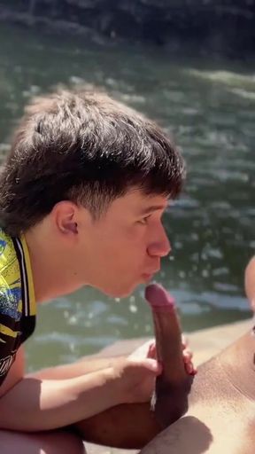 Captivating moment from &quot;This boy likes to be sucked outdoors&quot;