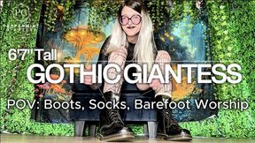 POV: Pathetic Tiny Worships Your Gothic 6’7 Giantess Mommy’s Boots, Socks & Fishnet Feet