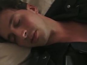 Horny biker gay guy strokes his cock