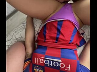 Hot cheerleader with a big ass fucks two cocks