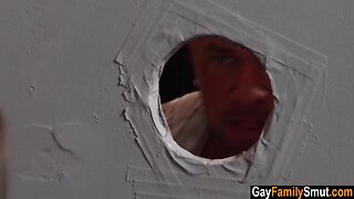 Stepson finds out papa visits glory hole