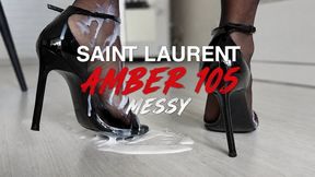 Cumshot on my Saint Laurent Amber 105 high heels, cum on shoes, messy feet, stockings and feet getting messy