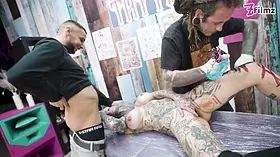 Big Boobed Tattoo Girl Gets Anal Fuck During a Tattoo Session - Gaping and ATM
