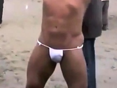 Muscled Asian Stud Bares Almost All at the Beach