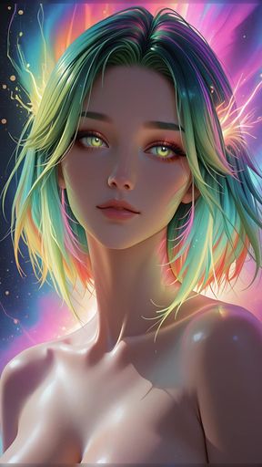 Cosmic Neon Beauty Portrait with Luminous Eyes Dreamlike Fantasy Ai Art Slideshow
