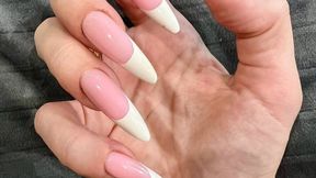 French manicure long nails playing with nipples and handjobs