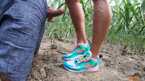 Had to kneel down in the field and cum on her new sneakers