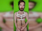 Hairy guy stripping and playing with his cock on camera