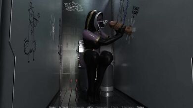 The mutant fucks the tight ass of a lustful girl in the nightclub restroom