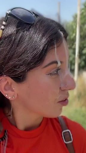 Public Blowjob in the Bushes with Stranger and Crazy Cumwalk Covered in Cum