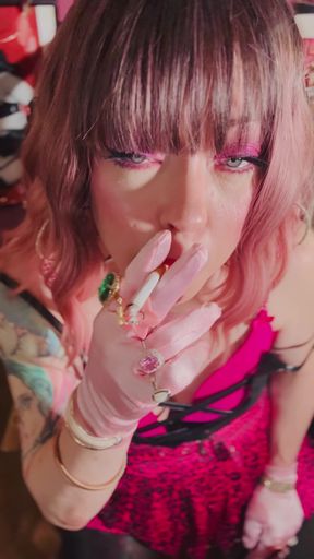 Watch Your Girl Tina Snua Smoke A Cigarette In Pink Satin Goves With Lots Of Rings - Snap Inhales OMI OME Drifting Smoker