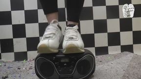 Radio, Clock and Record Player under Sneakers