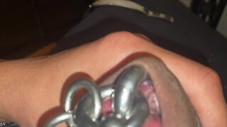 bigcockmasturbation boundedging: longest chained pierced cock solo masturbation part iii