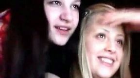 Brunette and blonde lesbian girls on webcam teasing men