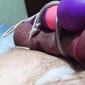 Tied a vibrator to my dick and intensely cum