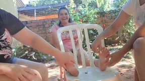 The Ticklemas on her feet in all their natural glory! Crazy laughter