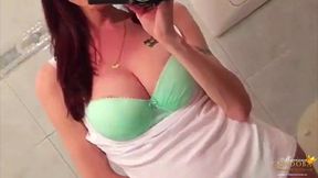 Self shot Hung Trans in Green Lingerie