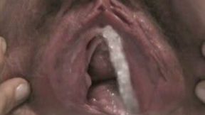 Perfect view of my BBW wife's ruined loose pussy pissing in the bathroom