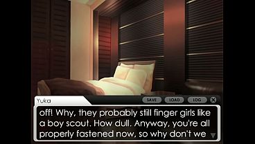 Lesbian friends play a smutty vore visual novel together