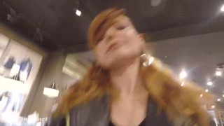 Jeny Smith flashing her seamless pantyhose while shopping