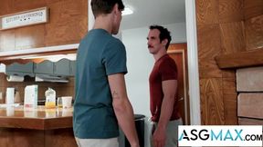 Greg McKeon gets broke in by his buddy's stepbrother's big hairy cock until he's gagging on every inch
