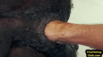 Skinny IR fisting BF fists black hairy asshole after rimjob