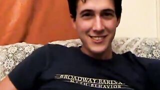 Pretty amateur guy wanks his hairy dick after an interview